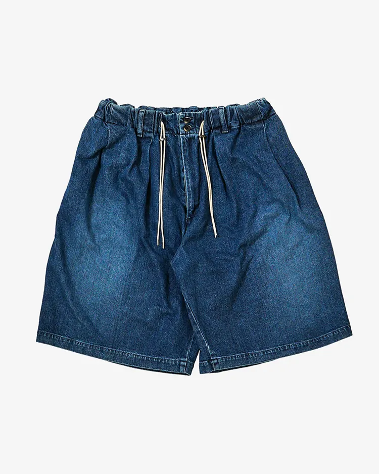 Sillage / circular short pants denim damaged / INDIGO