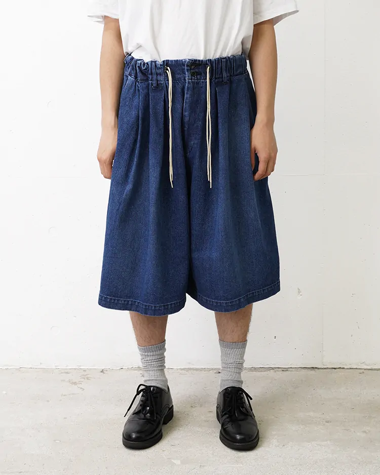 Sillage / circular short pants denim damaged / INDIGO