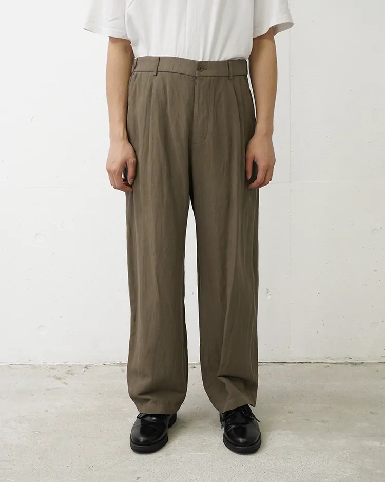 ATON (MEN) / COTTON LINEN VOILE LOOSE PANTS / BEIGE