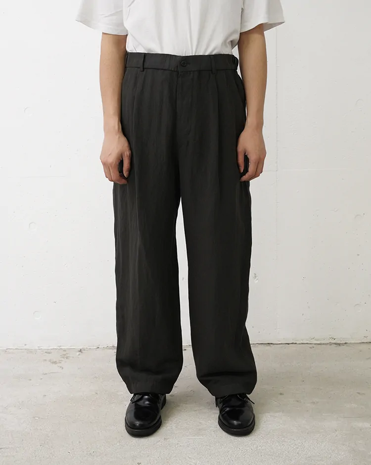 ATON (MEN) / COTTON LINEN VOILE LOOSE PANTS / CHARCOAL GRAY