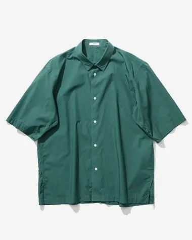 ATON (MEN) / SHRINK COTTON LAWN OVERSIZED HALF SLEEVE SHIRT / GREEN