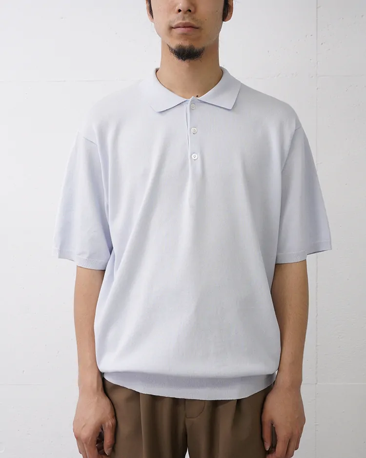 ATON (MEN) / COTTON WASHI KNIT HALF SLEEVE POLO SWEATER / SAX