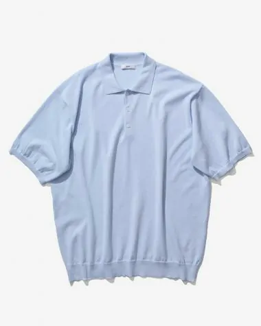 ATON (MEN) / COTTON WASHI KNIT HALF SLEEVE POLO SWEATER / SAX
