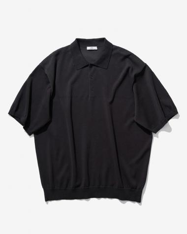  / COTTON WASHI KNIT HALF SLEEVE POLO SWEATER / CHARCOAL GRAY