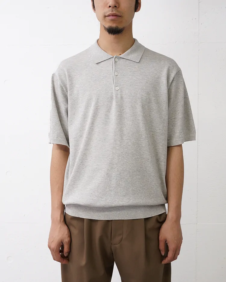 ATON (MEN) / COTTON WASHI KNIT HALF SLEEVE POLO SWEATER / TOP GRAY