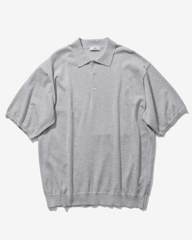  / COTTON WASHI KNIT HALF SLEEVE POLO SWEATER / TOP GRAY