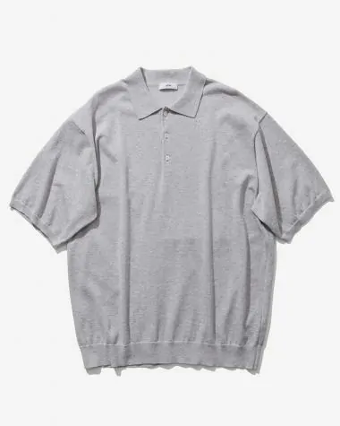 ATON (MEN) / COTTON WASHI KNIT HALF SLEEVE POLO SWEATER / TOP GRAY