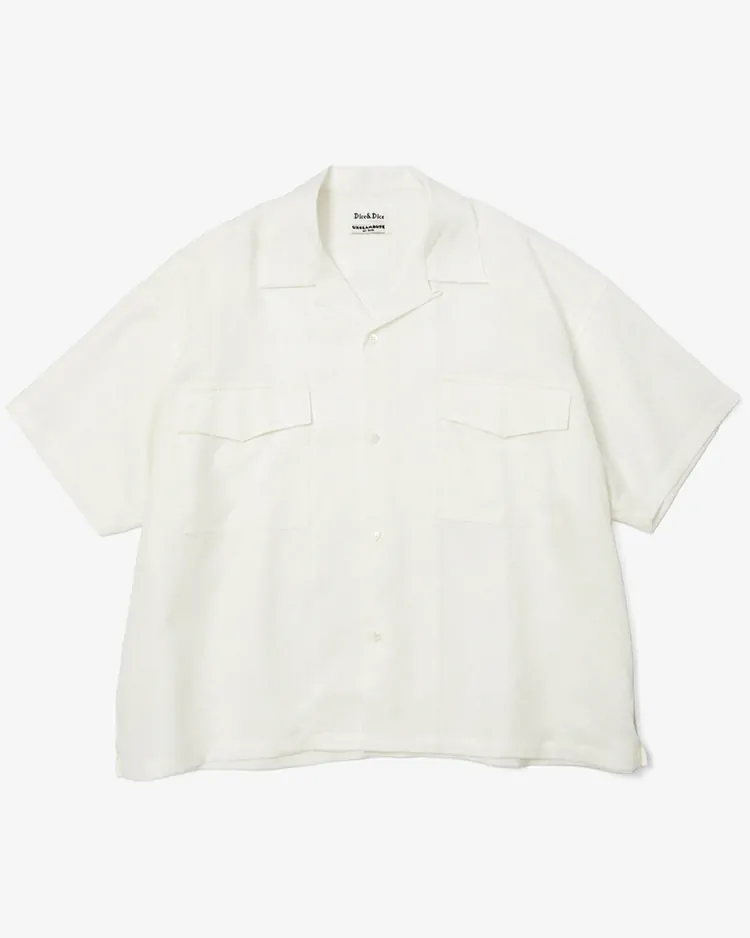 Dice&Dice / UNGLAMOUSE × Dice&Dice Linen Short Sleeve Open Collar Wide Shirt / WHITE