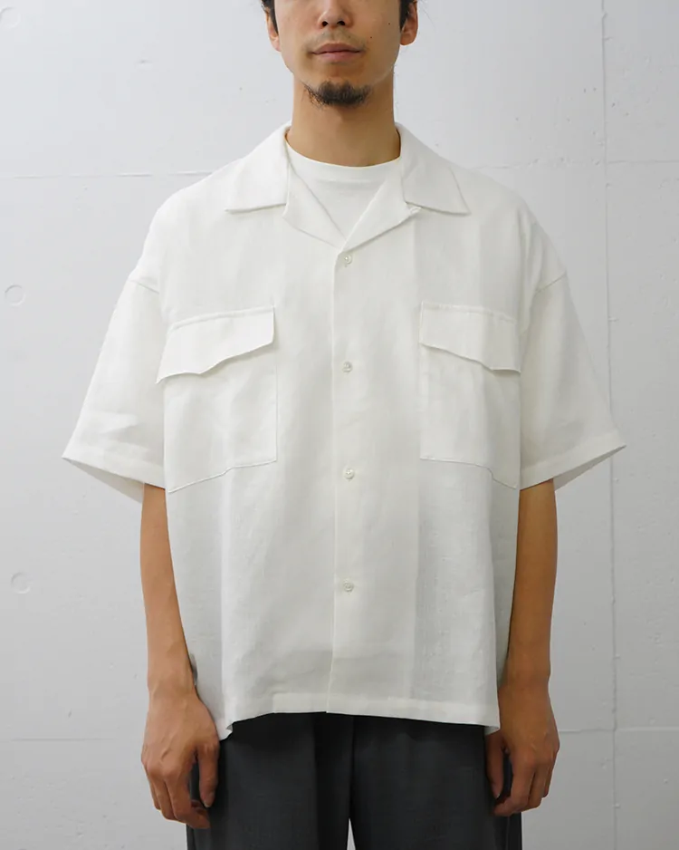 Dice&Dice / UNGLAMOUSE × Dice&Dice Linen Short Sleeve Open Collar Wide Shirt / WHITE