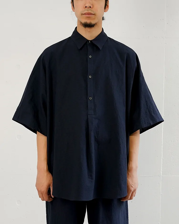 Graphpaper (MEN) / Cotton Linen Seersucker S/S Pullover Shirt / NAVY