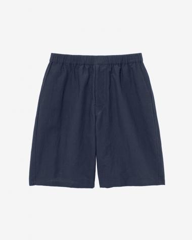  / Cotton Linen Seersucker Track Shorts / NAVY