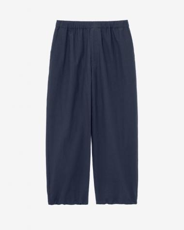  / Cotton Linen Seersucker Track Pants / NAVY