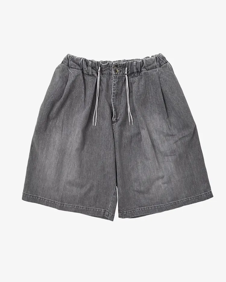 Sillage / circular short pants black denim bleached