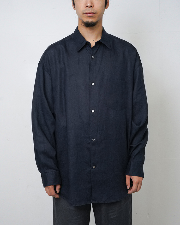 Graphpaper (MEN) / Linen L/S Oversized Regular Collar Shirt / NAVY