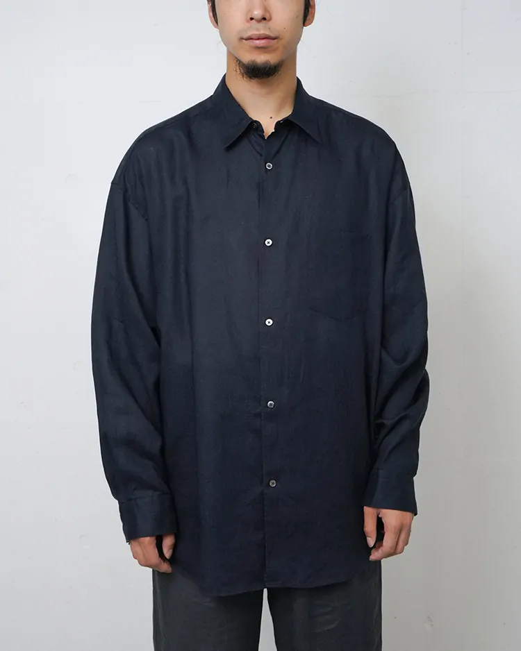 Graphpaper (MEN) / Linen L/S Oversized Regular Collar Shirt / NAVY