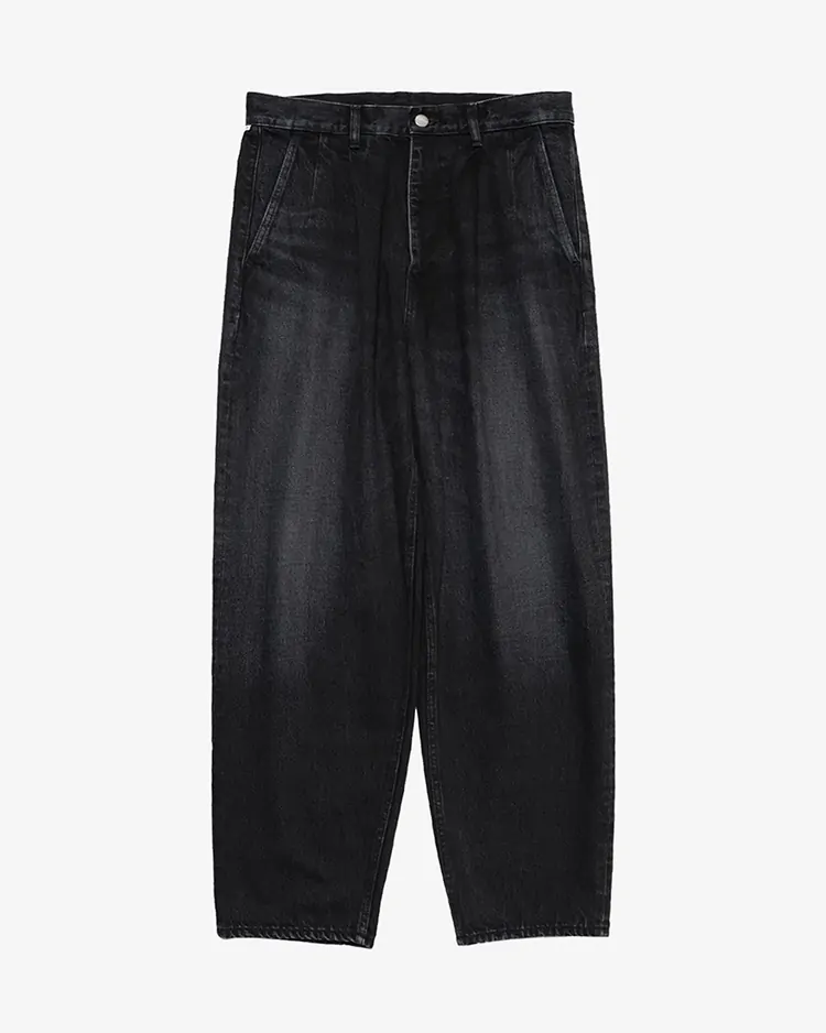 Graphpaper (MEN) / Selvage Denim Two Tuck Tapered Pants / BLACK DARK FADE