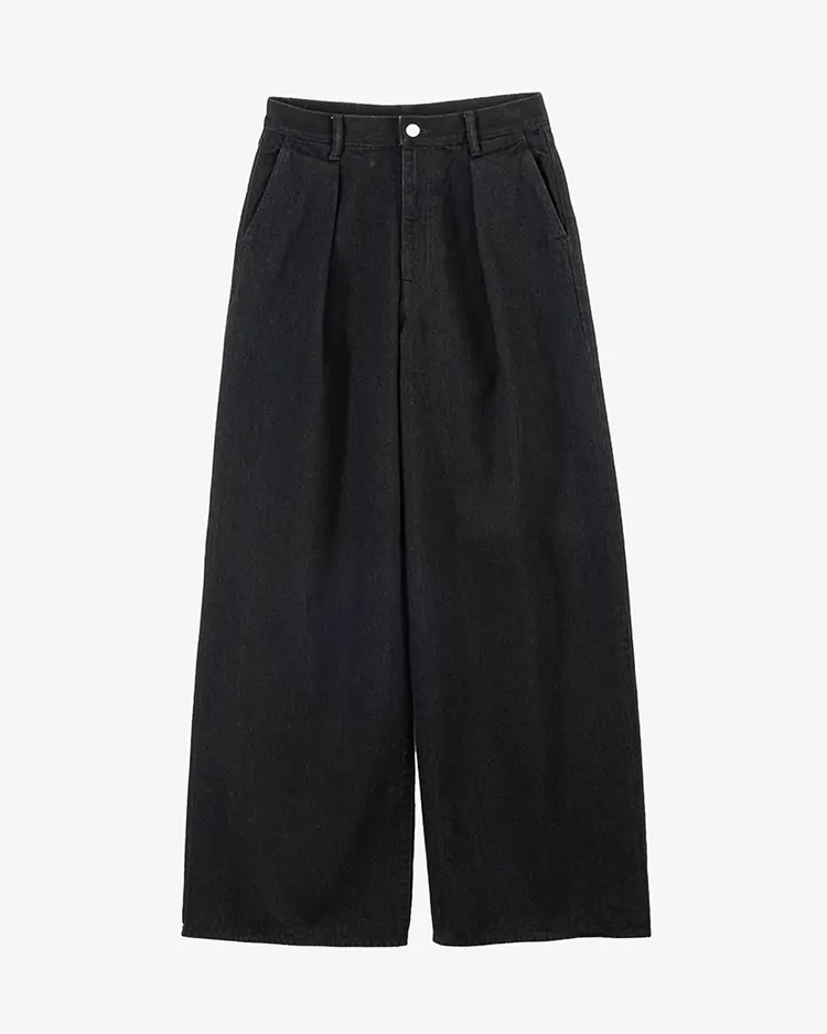 Graphpaper (WOMEN) / Selvage Denim Two Tuck Wide Pants / BLACK WASHED