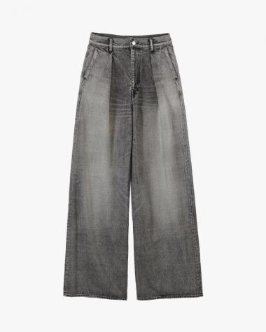 Graphpaper (WOMEN) / Selvage Denim Two Tuck Wide Pants / BLACK LIGHT FADE