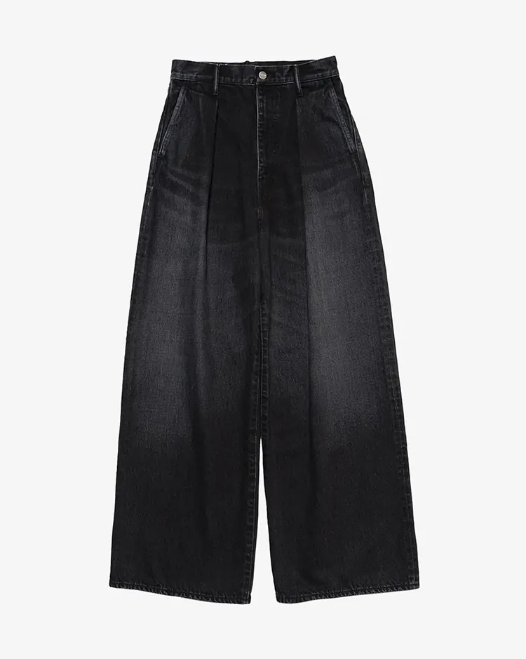 Graphpaper (WOMEN) / Selvage Denim Two Tuck Wide Pants / BLACK DARK FADE