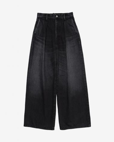  / Selvage Denim Two Tuck Wide Pants / BLACK DARK FADE