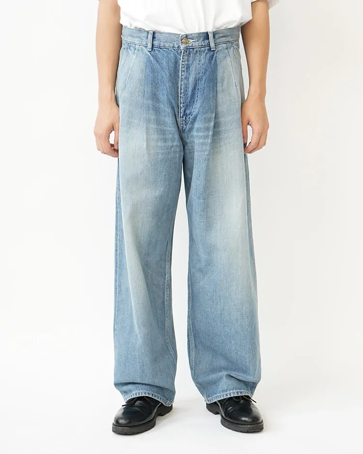 Graphpaper (MEN) / Selvage Denim Two Tuck Pants / INDIGO LIGHT FADE