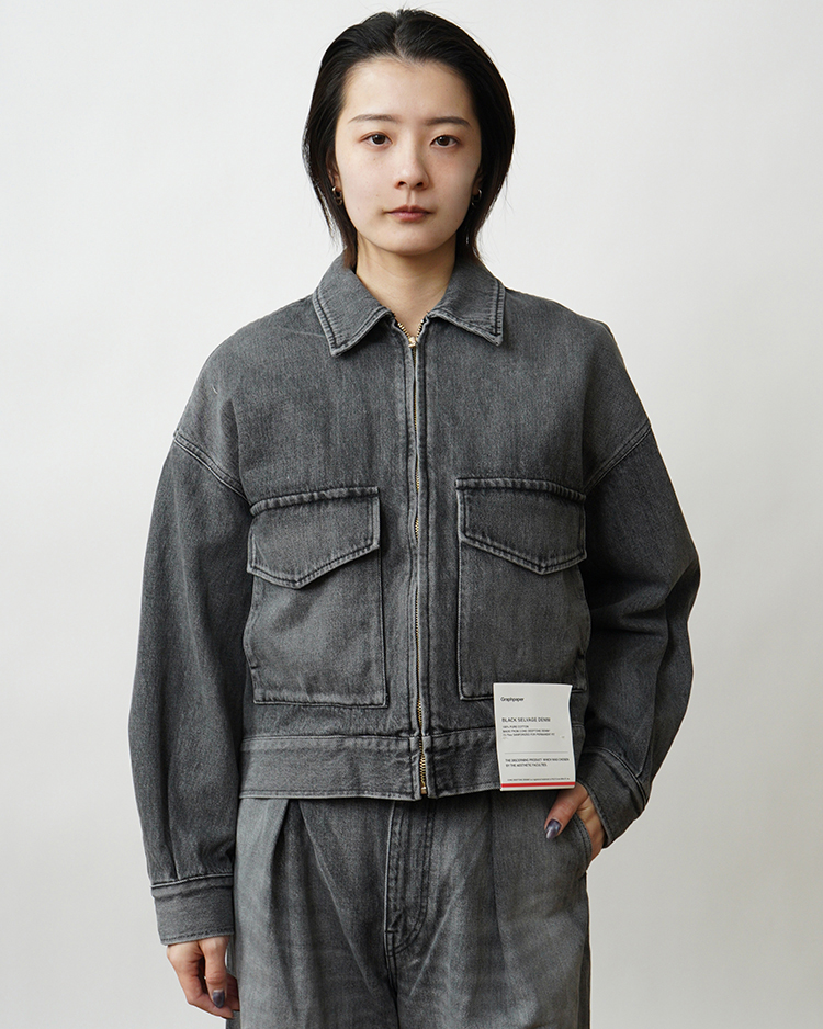 Graphpaper (WOMEN) / Selvage Denim Zip Jacket / BLACK LIGHT FADE