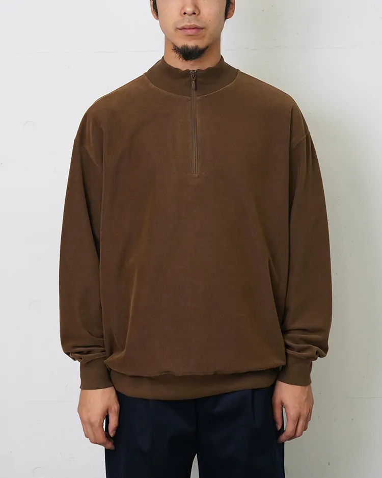 Graphpaper (MEN) / Pique Velour Jersey Half Zip Sweatshirt  / BROWN