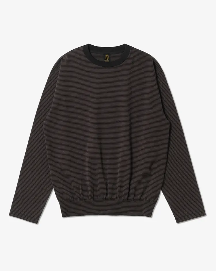 BATONER (MEN) / BLOWSING CREW NECK LONG SLEEVE T-SHIRT / BROWN×BLACK