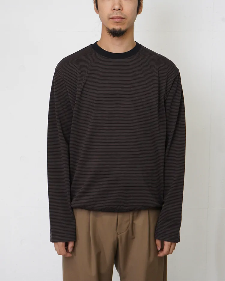 BATONER (MEN) / BLOWSING CREW NECK LONG SLEEVE T-SHIRT / BROWN×BLACK