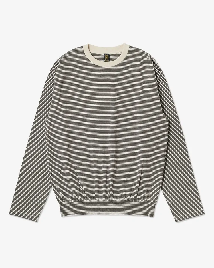 BATONER (MEN) / BLOWSING CREW NECK LONG SLEEVE T-SHIRT / OATMEAL×BROWN