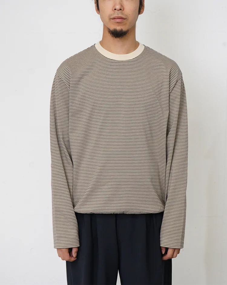 BATONER (MEN) / BLOWSING CREW NECK LONG SLEEVE T-SHIRT / OATMEAL×BROWN