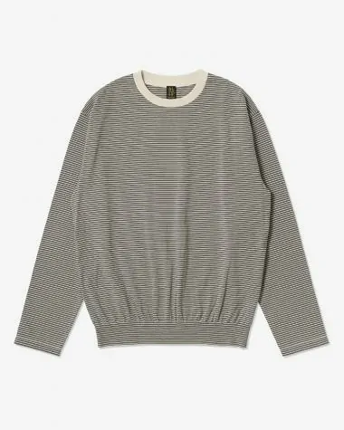 BATONER (MEN) / BLOWSING CREW NECK LONG SLEEVE T-SHIRT / OATMEAL×BROWN