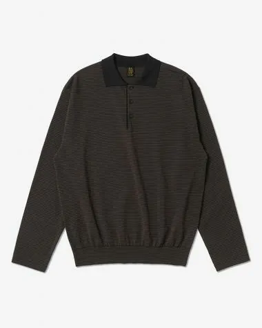 BATONER (MEN) / BLOWSING POLO LONG SLEEVE T-SHIRT / BROWN×BLACK