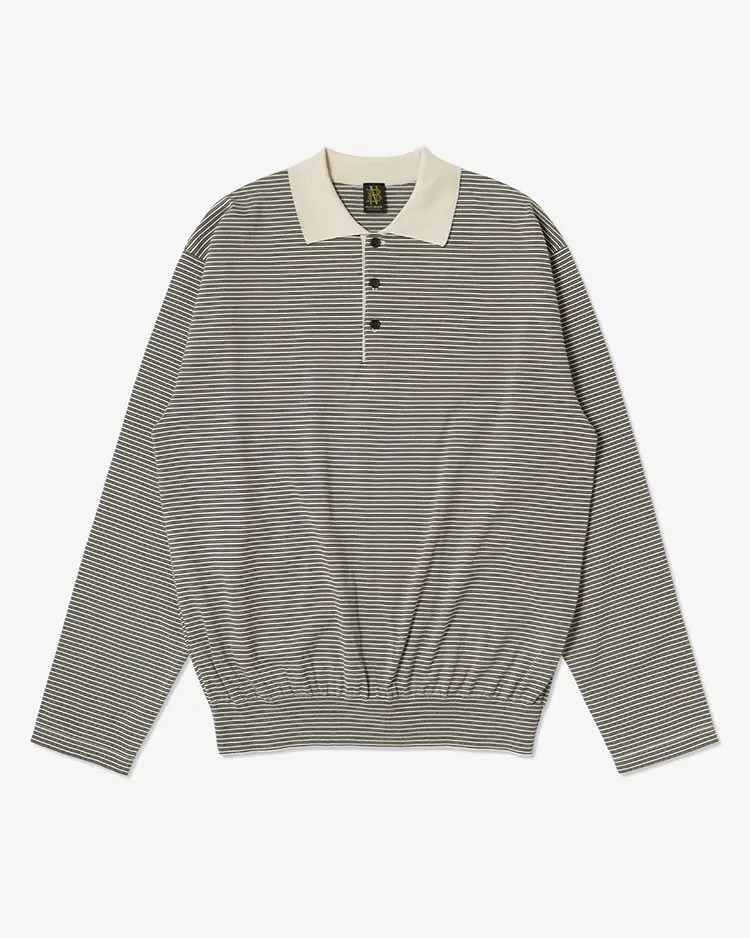 BATONER (MEN) / BLOWSING POLO LONG SLEEVE T-SHIRT / OATMEAL×BROWN