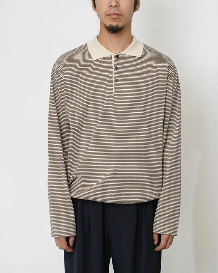 BATONER (MEN) / BLOWSING POLO LONG SLEEVE T-SHIRT / OATMEAL×BROWN