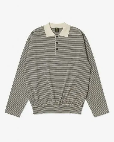 BATONER (MEN) / BLOWSING POLO LONG SLEEVE T-SHIRT / OATMEAL×BROWN