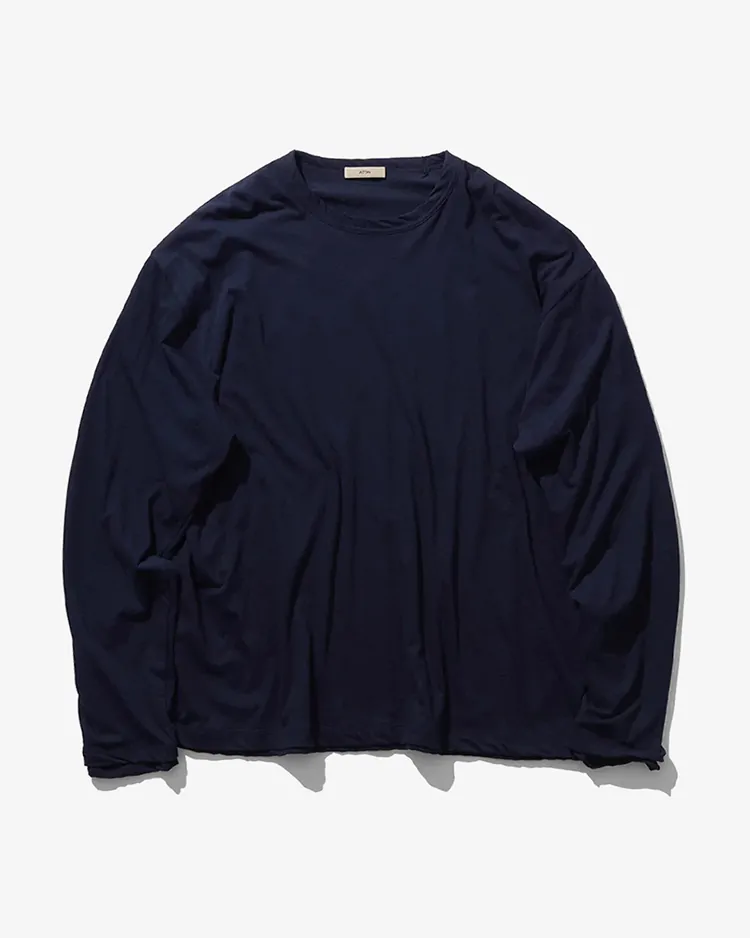 ATON (MEN) / FRESCA LAYERED CREWNECK PULLOVER / NAVY