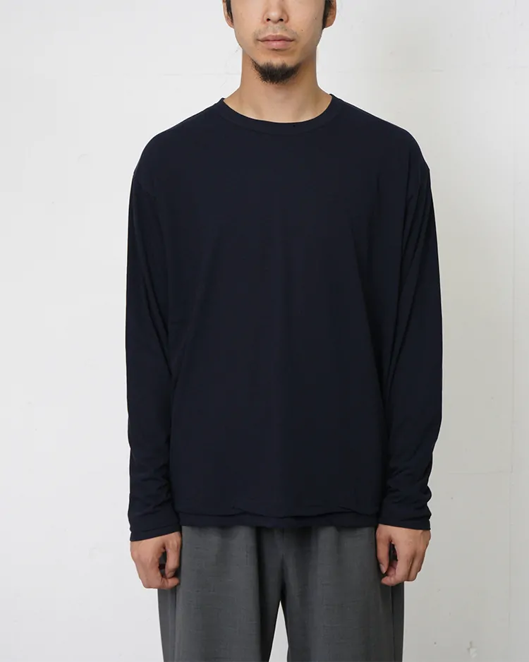 ATON (MEN) / FRESCA LAYERED CREWNECK PULLOVER / NAVY