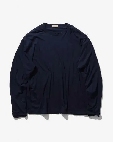 ATON (MEN) / FRESCA LAYERED CREWNECK PULLOVER / NAVY