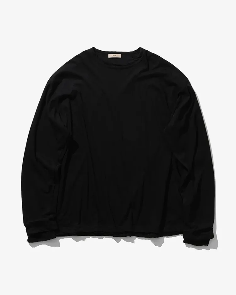 ATON (MEN) / FRESCA LAYERED CREWNECK PULLOVER / BLACK