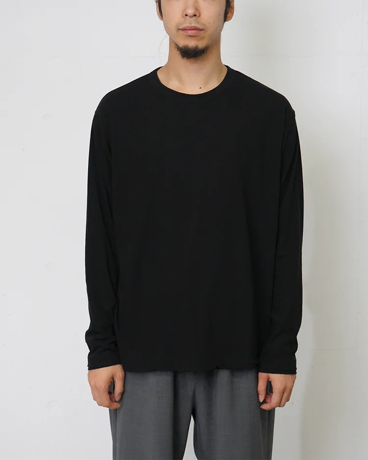 ATON (MEN) / FRESCA LAYERED CREWNECK PULLOVER / BLACK