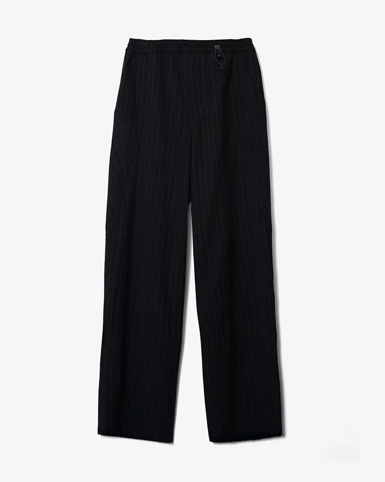 NTN / WOOL SILK STRIPE 3D TROUSERS / BLACK×WHITE