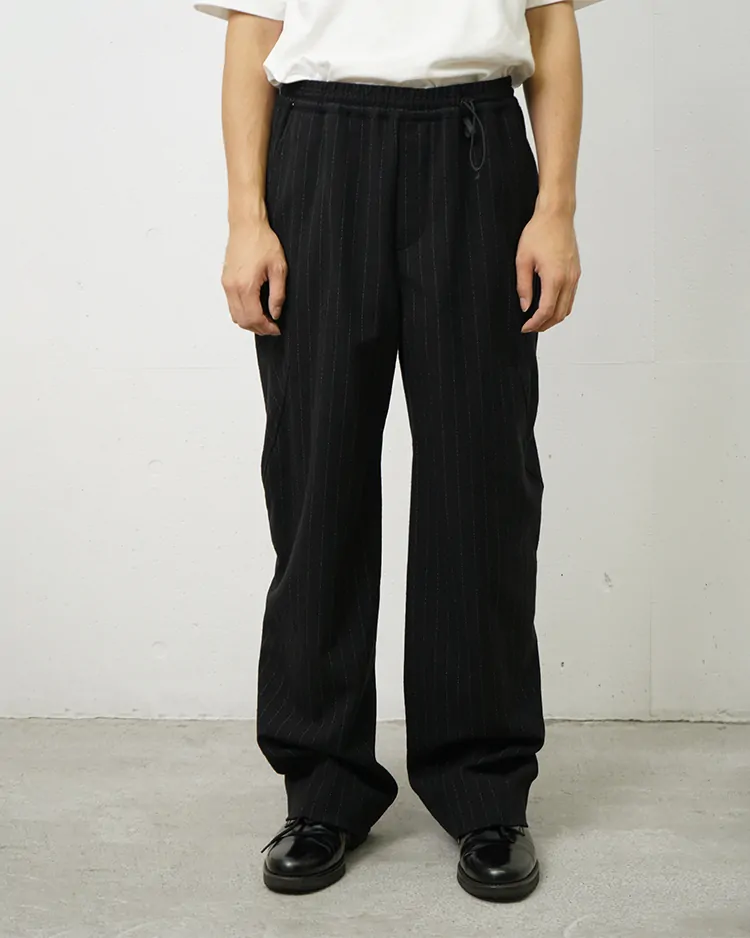 NTN / WOOL SILK STRIPE 3D TROUSERS / BLACK×WHITE
