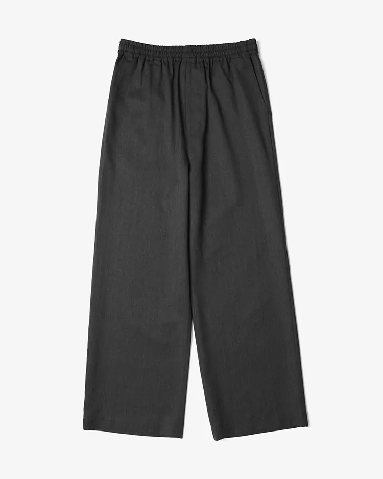 Dice&Dice / WOOL TWILL STRAIGHT DRAWSTRING TROUSERS / CHARCOAL		