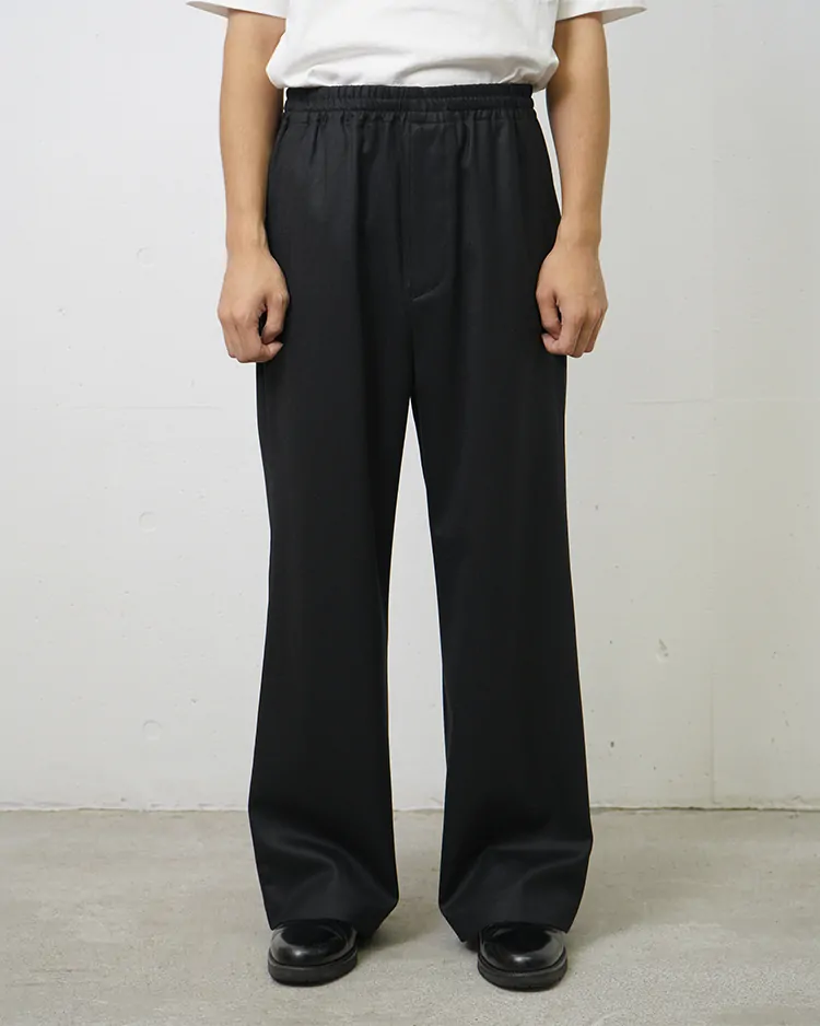 Dice&Dice / WOOL SAXONY STRAIGHT DRAWSTRING TROUSERS / BLACK
