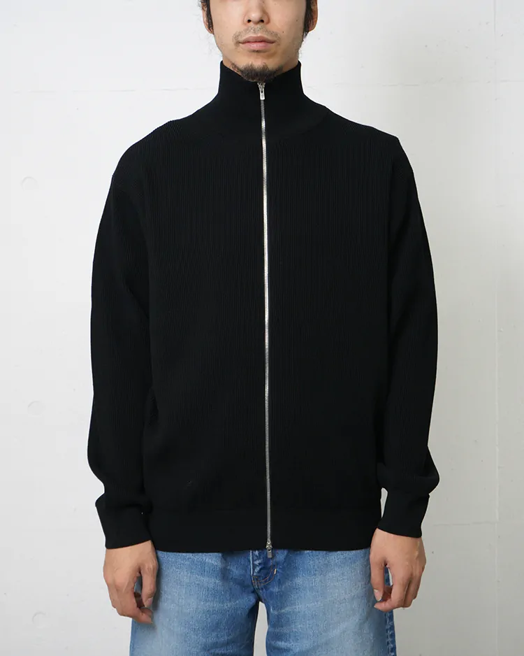 BATONER (MEN) / HARD TWIST WOOLRIB DRIVERS KNIT / BLACK