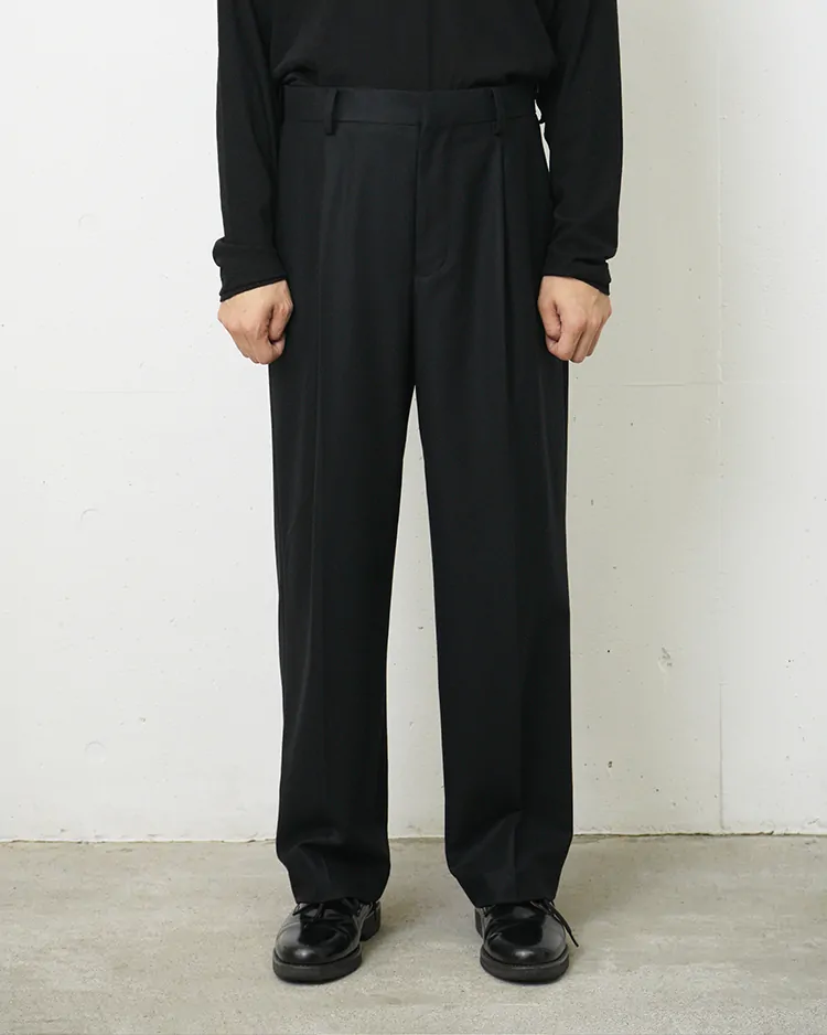 ATON (MEN) / MERINO COLLEGE FLANNEL STANDARD PANTS / BLACK