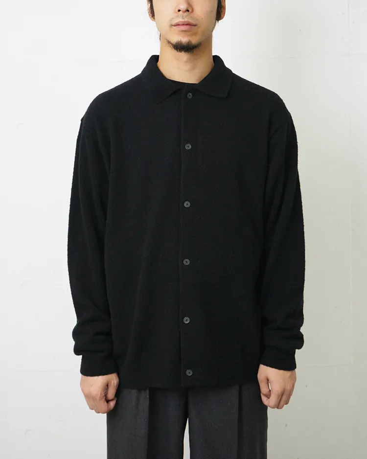 ATON (MEN) / WOOL MINI BOUCLE POLO CARDIGAN / BLACK