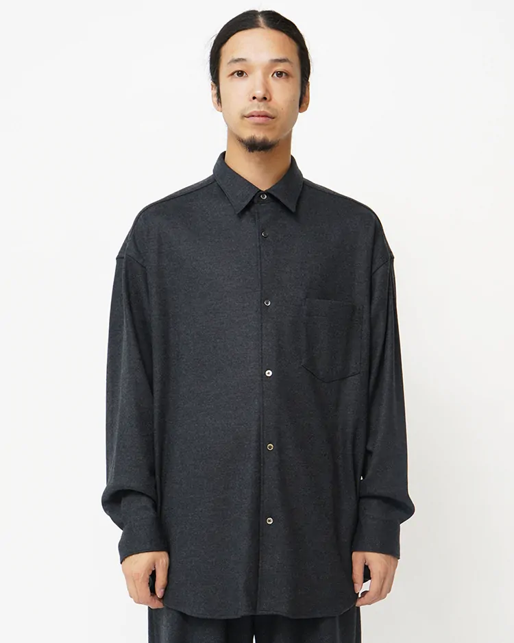 Graphpaper (MEN) / Wool Smooth Flannel Oversized Regular Collar Shirt / GRAY