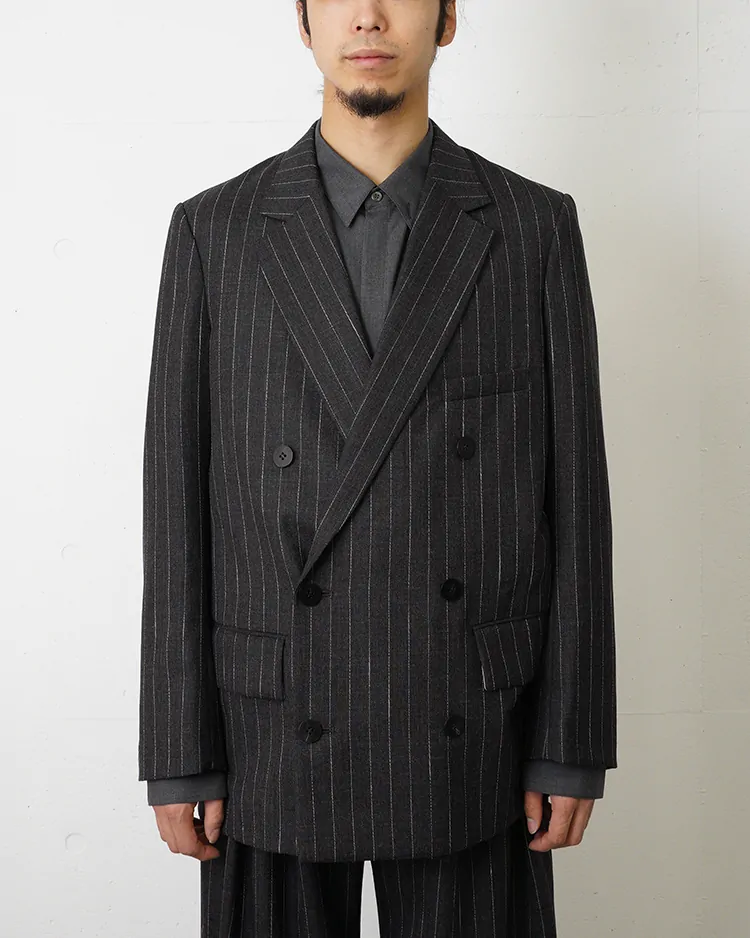 OVERCOAT / Double-Breasted Jacket in Wool Pinstripe / GREY PINSTRIPE